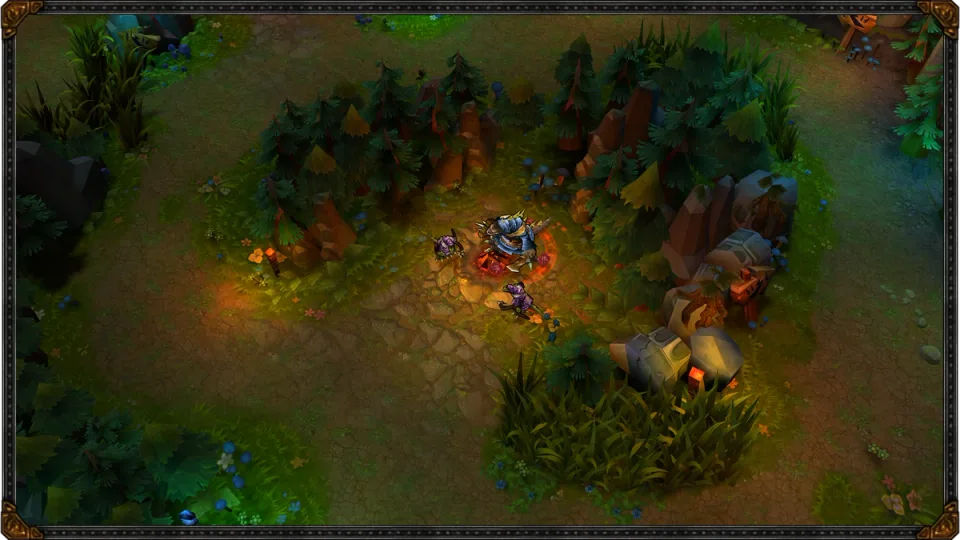 Classic Summoner's Rift jungle scene beside the red buff camp